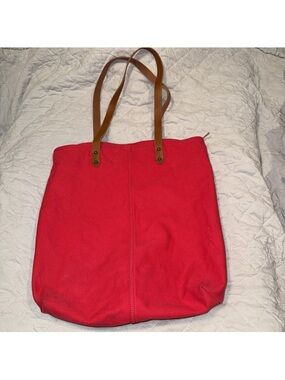 GAP Red Canvas Tote with Brown Leather Straps
